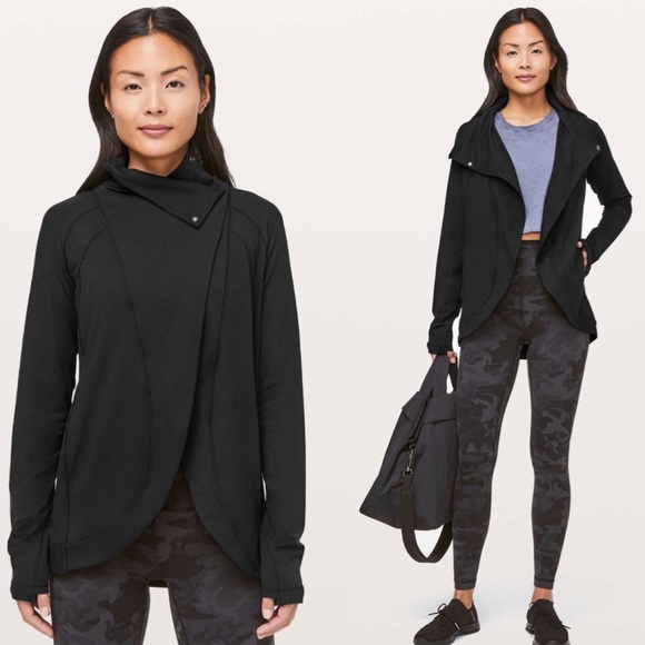 Lululemon Rulu Rally Wrap Black 6 Jacket Cardigan Sweater Snap Button Closure - Picture 2 of 16